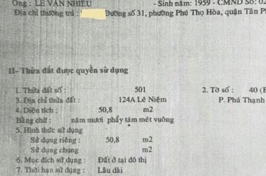 Bán nhà MT nội bộ Lê Niệm, 3.4x15m, 1 tấm, giá 3.5 tỷ, P.Phú Thạnh, Q.Tân Phú