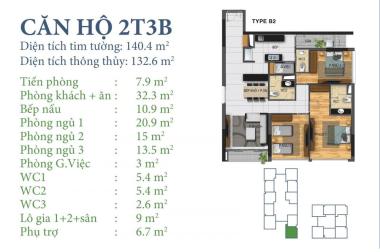 Bán căn hộ 02 tòa N03- T3&T4 Ngoại Giao Đoàn, Bắc Từ Liêm, Hà Nội diện tích 132m2 giá 32tr/m2