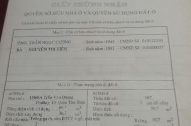 ***/** Bán nhà hẻm xe tải Trần Văn Quang, Q.Tân Bình, 3.3*10 , 1 lầu, 3.7 tỷ