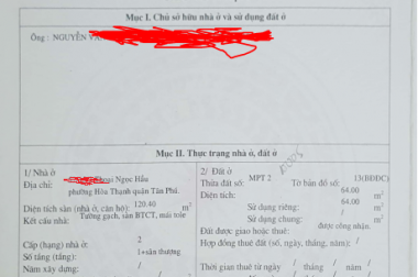 Định cư, bán nhà đường oto 8m, 52/C9 Thoại Ngọc Hầu, 4x16 =64m, cạnh UBND Quận Tân Phú