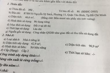 Bán Nhà 87/89/30 Nguyễn Sỹ Sách.P15.TB- 4,3 tỷ TL