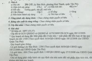 Bán nhà mặt tiền Lũy Bán Bích, P Hòa Thạnh, Q Tân Phú, DT: 10x66m giá 90 tr/m2