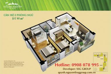 PKD CĐT cần cho thuê CH 2PN, nội thất cao cấp, DT 95m2, Saigon Airport Plaza, DT 95m2. 0908 078 995
