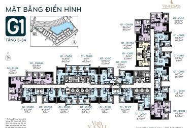 Chính chủ cần bán căn hộ 62m2, 2PN, 2WC, giá 35.5tr/m2, tòa G1, dự án Vinhomes Green Bay