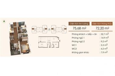 Cần bán nhanh căn hộ 72.2m2, 2 phòng ngủ, 2 vệ sinh giá 2 tỷ 300 tại five star kim giang