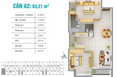 Bán căn hộ 8x Plus, DT 83m2, 2PN, căn gốc, giá 2,350 Tỷ. LH 0902541503