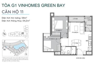 Chính chủ cần bán căn 2 ngủ, 54,2 m2 chung cư cao cấp Vinhomes Green Bay Mễ Trì, giá 2,3  tỷ. 