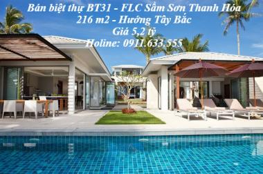 bán biệt thự  BT31 FLC Sầm Sơn Thanh Hóa giáp đường Hồ Xuân Hương, ngay cổng dự án, lh 0919658986