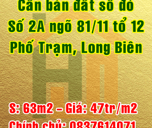 Bán đất số 2A ngõ 81/11 tổ 12 Phố Trạm, Phường Long Biên, Quận Long Biên