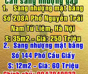 Chính chủ sang nhượng mặt bằng số 208A Phố Nguyễn Trãi, Trung Văn, Quận Nam Từ Liêm