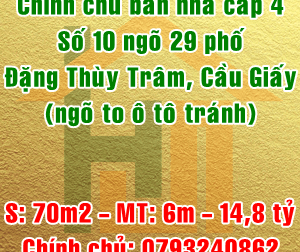 Chính chủ bán nhà cấp 4, số 10 ngõ 29 phố Đặng Thùy Trâm, Quận Cầu Giấy, Hà Nội 