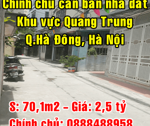 Chính chủ cần bán nhà đất khu vực Quang Trung, Hà Đông, Hà Nội