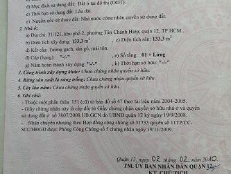 BÁN NHÀ CẤP 4 LIỀN KỀ NẰM TRONG HẺM CỤT ĐƯỜNG TÂN CHÁNH HIỆP 36, QUẬN 12
