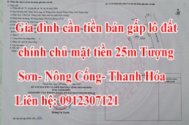 Gia đình cần tiền bán gấp lô đất chính chủ mặt tiền 25m Tượng Sơn- Nông Cống- Thanh Hóa