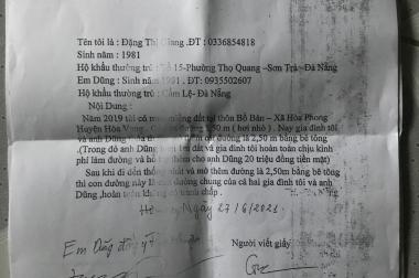 Chính Chủ Cần Bán Lô Đất Tại Thôn Bồ Bản, Huyện Hoà Vang, Đà Nẵng.