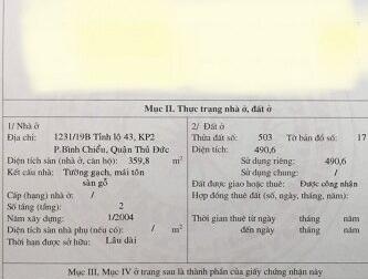 Chính chủ cần bán nhà tại Phường Bình Chiểu, TP Thủ Đức