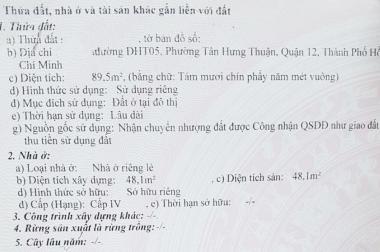 H6M Ô TÔ VÀO NHÀ, ĐÔNG HƯNG THUẬN Q12, DT LỚN 90M2, NHỈNH 4 TỶ.