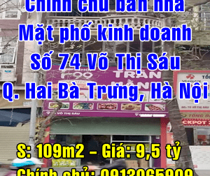 Bán nhà mặt phố tại Đường Võ Thị Sáu, Hai Bà Trưng,  Hà Nội diện tích 109m2  giá 9.5 Tỷ