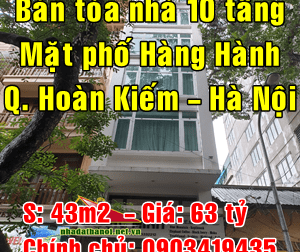 Bán nhà mặt phố tại Hoàn Kiếm,  Hà Nội diện tích 43m2  giá 63 Tỷ