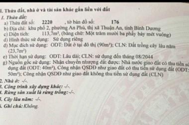 BÁN LÔ ĐẤT 114m2, NỞ HẬU, NGAY KCN VSIP 1, AN PHÚ, BÌNH DƯƠNG - GIÁ 2.2 Tỷ