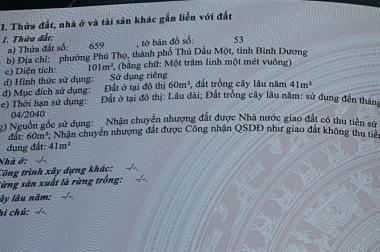 Bán đất tại phường Phú Thọ, Thủ Dầu Một, Bình Dương diện tích 101m2 giá 2.4 Tỷ