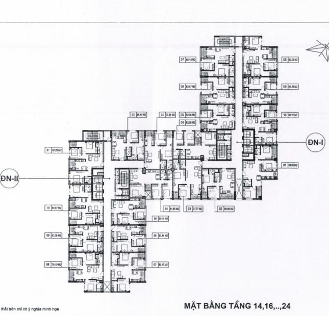 Chính chủ bán chung cư Hacinco Complex, căn góc 1608, DT 79,19m2. Giá 29.5tr/m2