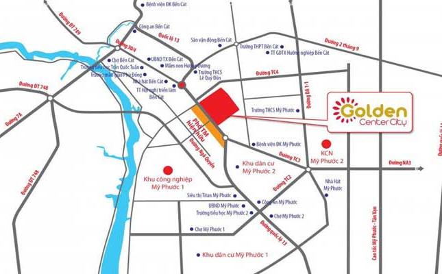 Bán lô A,B,C mặt tiền QL13 dự án Golden center city, Bến Cát, Bình Dương, sổ đỏ chính chủ, 150m2 chỉ 13.5tr/m2