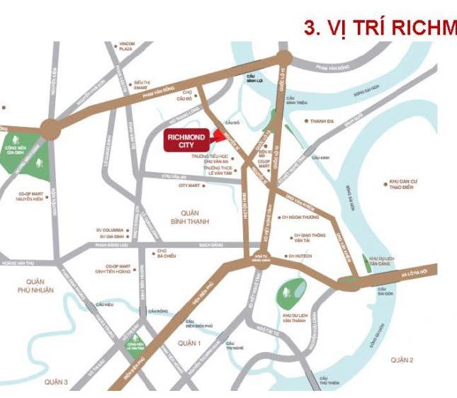 Bán căn hộ Richmond City, mặt tiền Nguyễn Xí, ngay chân Cầu Đỏ, chỉ 1.6 tỷ/căn. CK cao từ CĐT