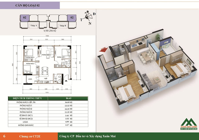 Bán căn số 02 chung cư VOV Mễ Trì diện tích 86.43 m2/3PN, căn góc ban công 2 mặt