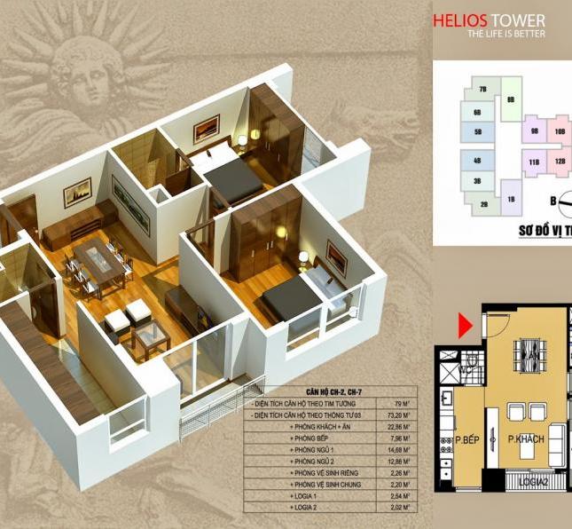 Bán căn góc 02: 79 m2 chung cư Helios 75 Tam Trinh, 2PN, giá 22 tr/m2