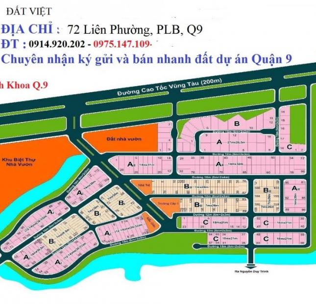 Bán đất nền dự án Bách Khoa, P. Phú Hữu, Quận 9, lô 2 mặt tiền, giá 62 tr/m2