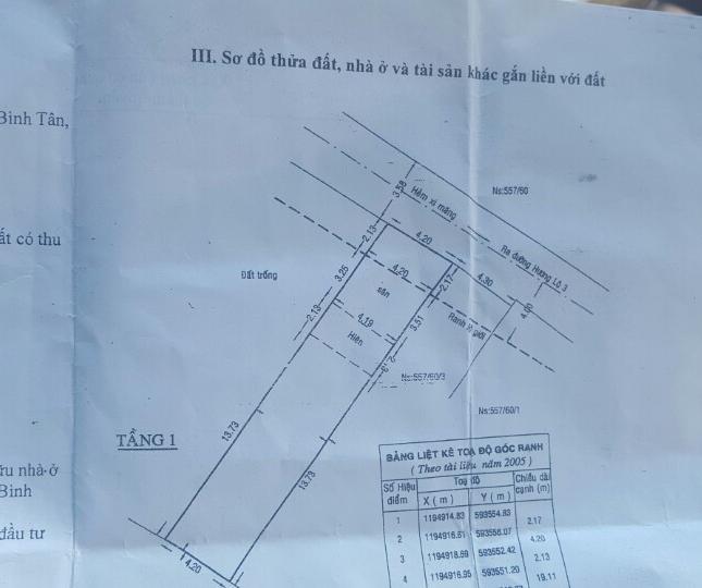 Cần bán gấp nhà hẻm 557 Hương Lộ 3, Bình Hưng Hoà, Bình Tân