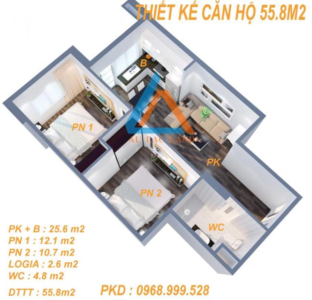 Bán căn hộ chung cư Mipec Hà Đông, diện tích 60.4m2 full nội thất sàn gỗ