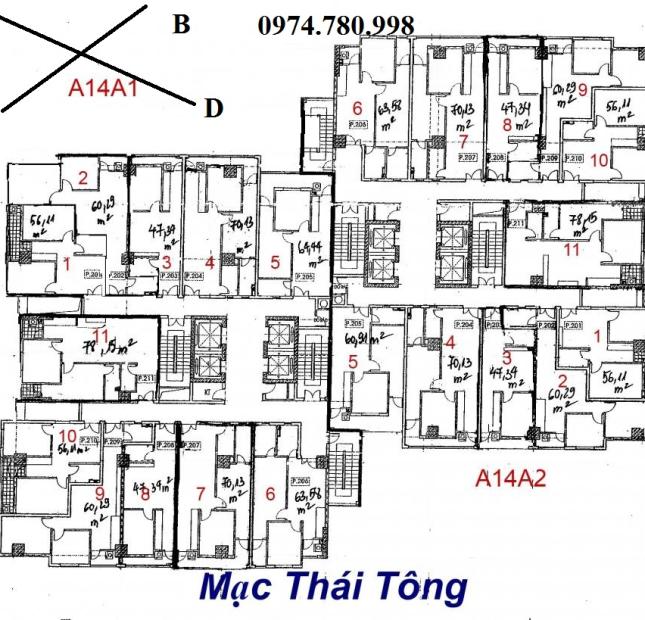 Bán căn hộ chung cư tại dự án A10- A14 Nam Trung Yên, Cầu Giấy, Hà Nội, diện tích 59.2m2