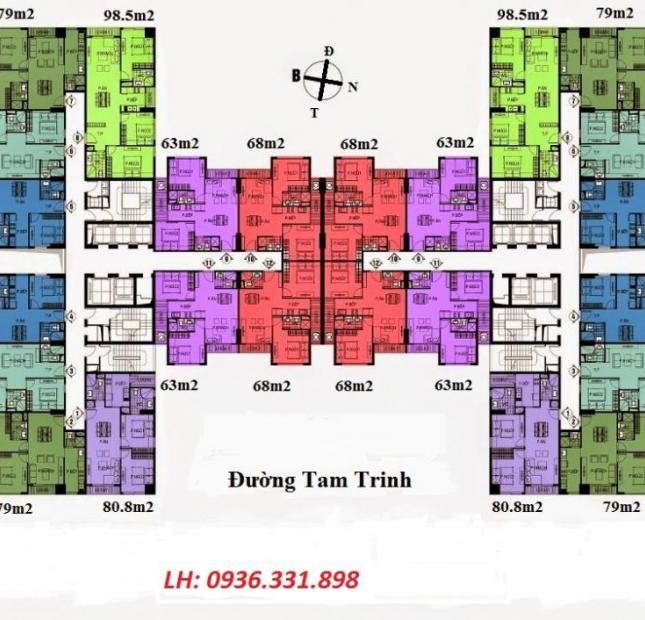 Bán căn hộ 63m2 chung cư 75 Tam Trinh, tầng 09 giá bán 24tr/m2