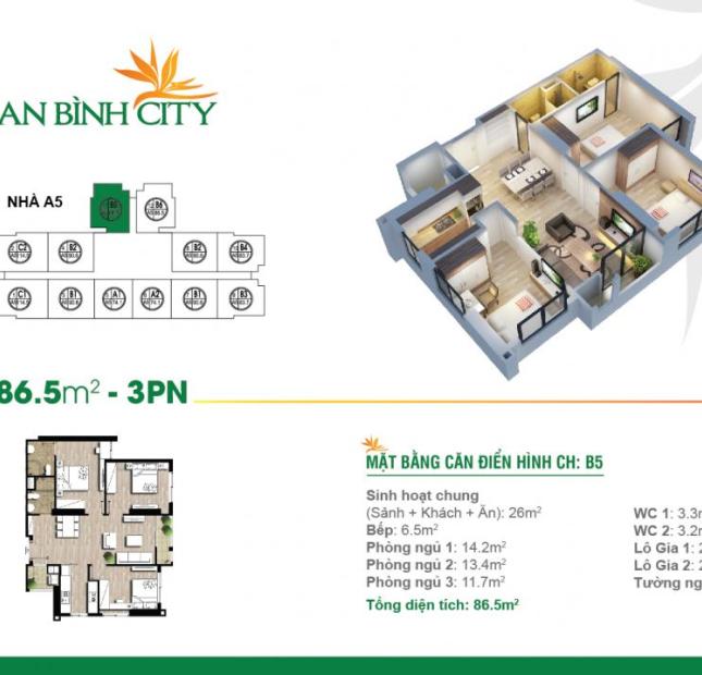 Bán căn hộ chung cư tại dự án An Bình City, Bắc Từ Liêm, Hà Nội, diện tích 85,6m2, giá 26 tr/m2