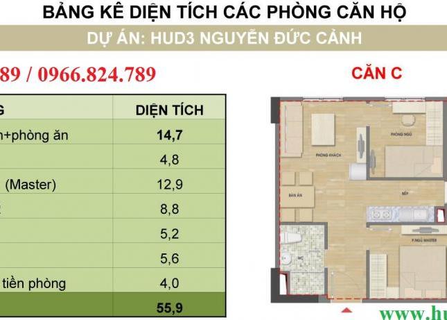Bán chung cư HUD3 Nguyễn Đức Cảnh, diện tích 52,1m2.