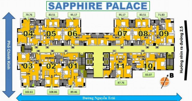 Bán gấp căn hộ chung cư Sapphire Palace số 4 Chính Kinh, căn tầng 1611, DT: 88.51m2, giá 22tr/m2