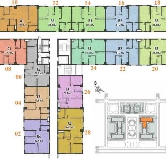 Bán căn hộ diện tích: 80.6m, 2PN, 2WC, phòng khách, bếp, giá bán: 12.5 triệu/m2
