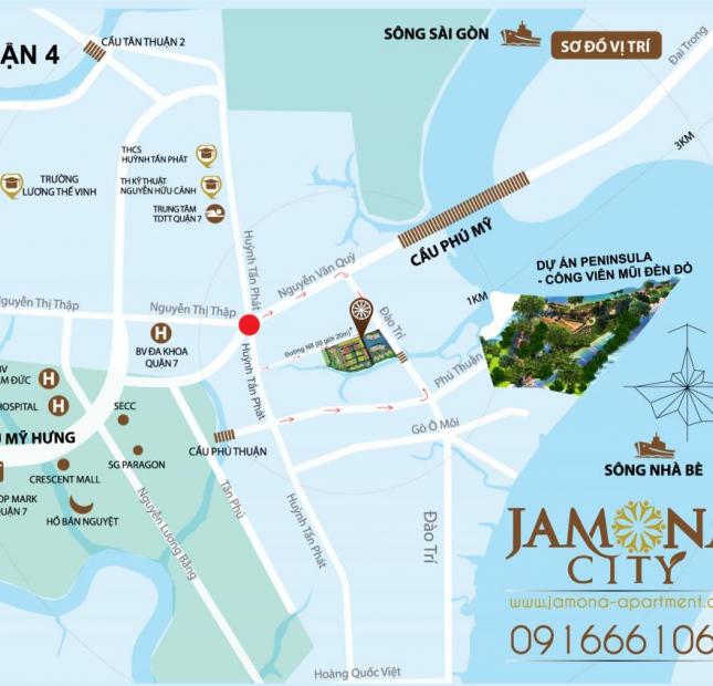 Bán nền đất tại Jamona City Q7. DT 115m2 (5x23m) có sân 6m trước nhà làm sân vườn, chỉ 33,5tr/m2