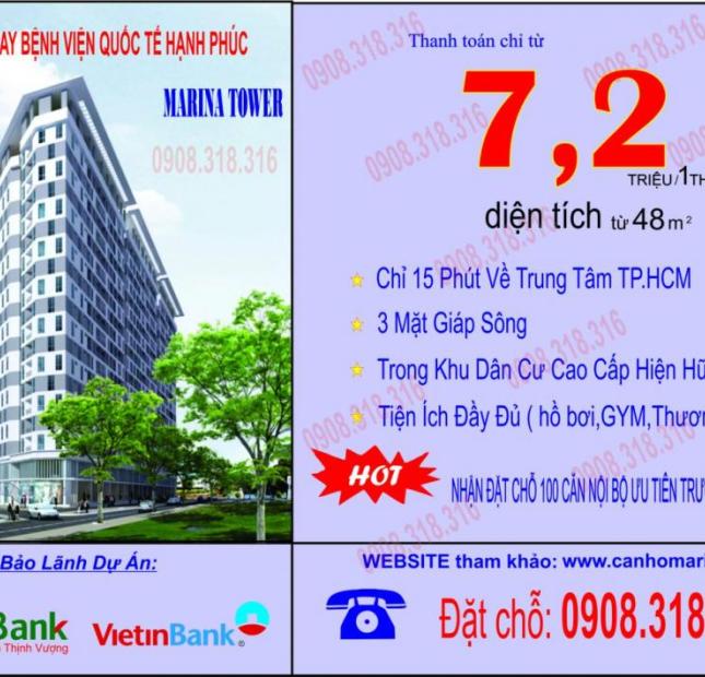 Mở bán đợt 1 căn hộ Marina Tower đối diện BVQT Hạnh Phúc, giá chỉ 700tr/căn. LH 0934.880.801