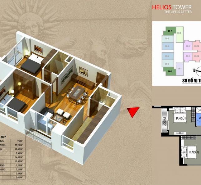 Cần bán căn hộ chung cư Helios Tower 75 Tam Trinh, căn 1602 A, DT 79m2, giá 22tr/m2.LH:0971866612