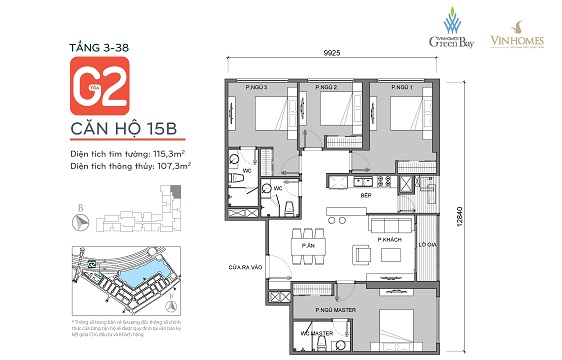 Bán căn hộ 4 ngủ, 15B tòa G2 chung cư Vinhomes Green Bay Mễ Trì