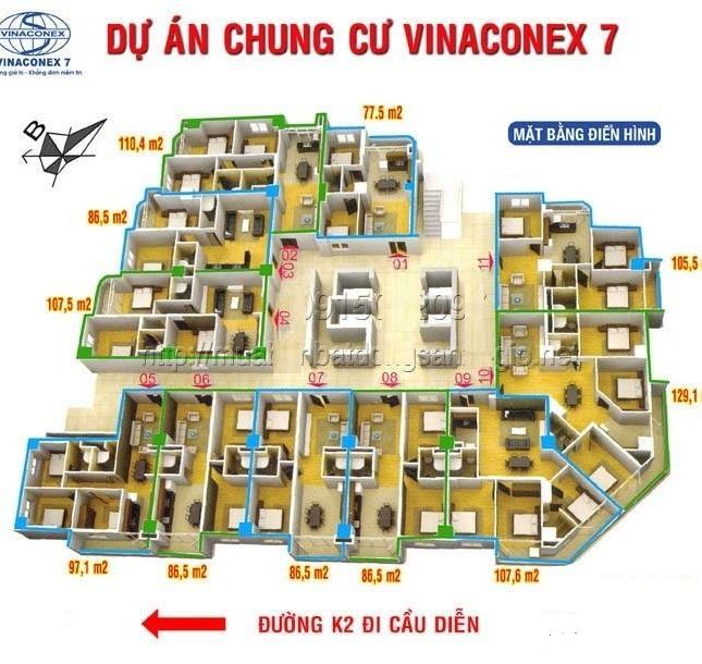 Bán căn hộ chung cư Vinaconex 7- 34 Cầu Diễn đường K2, Nam Từ Liêm căn số 10 gồm 3PN, BC hướng Nam