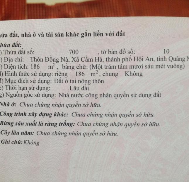 Chính chủ lô đất tại thôn Đồng Nà, xã Cẩm Hà, gần sông Cổ Cò. Diện tích: 186m2