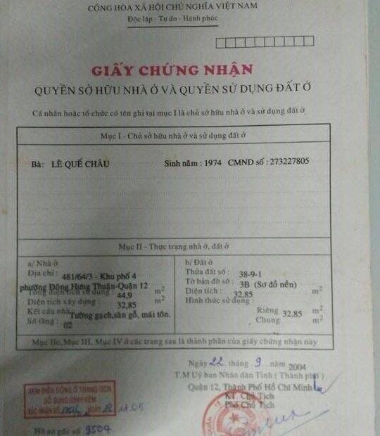 Chuyển qua nhà mới, cần bán lại tại Nguyễn Văn Quá, Q12