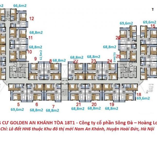 Tôi an cần bán gấp CC Golden An Khánh, Hoài Đức, tầng 1619 tòa 18T1, DT. 68,9m2/15tr/m2, 0981129026
