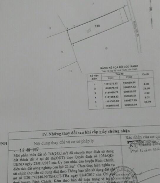 Cần bán 269m2 đất hẻm 4m đường Bùi Thanh Khiết, Tân Túc