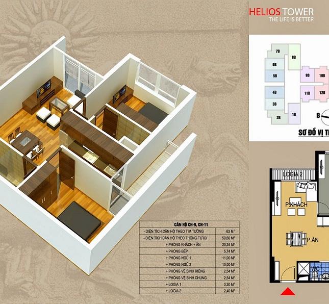 Bán căn hộ 2 ngủ  75 Tam Trinh căn 9 tòa A diện tích 63 m2, giá 23 tr/m2, LH: 0989218798