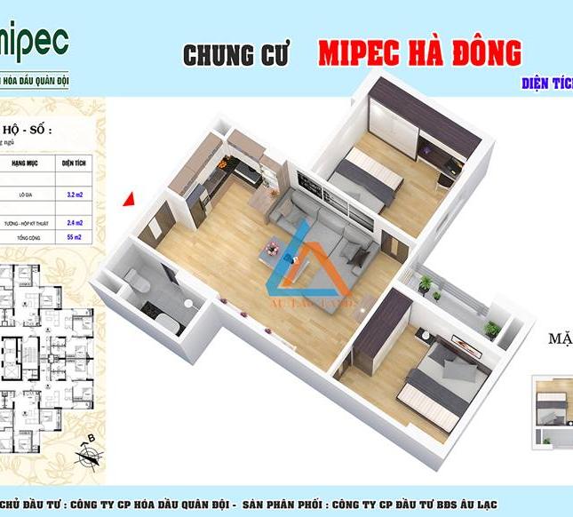 Mở bán dự án Mipec Hà Đông chỉ từ 14 tr/m2, 2 phòng ngủ, full nội thất
